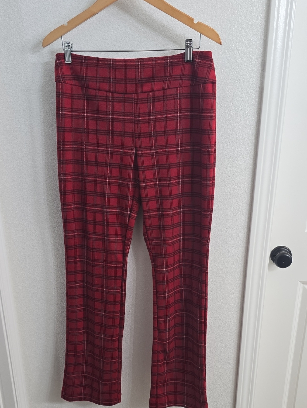 New York & Company Red Plaid Boot Cut Pants